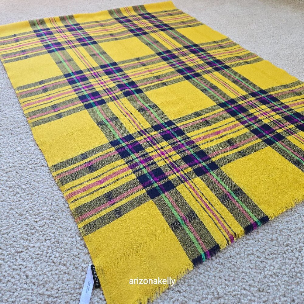 Talbots Lightweight Wool Scarf Yellow & Purple Plaid